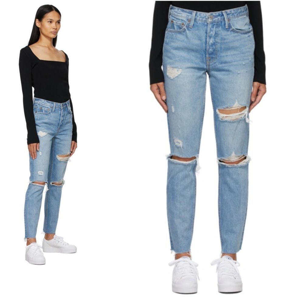 GRLFRND Karolina Cotton Ripped Straight Jeans In A Little More Love